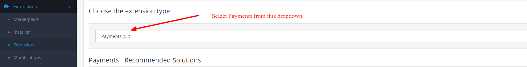 select payments  in extensions type